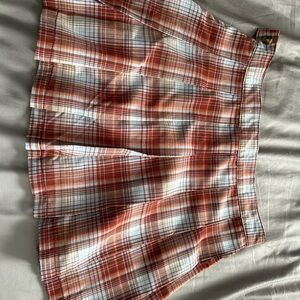 Plaid Pleated Skirt in Red and White